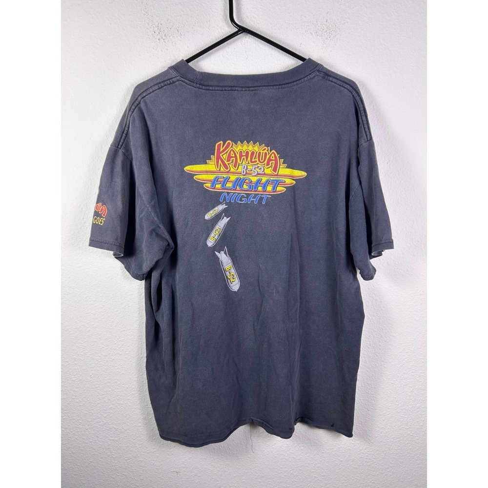 Vintage Kahlua B-52 Flight Night Graphic T-Shirt Mens Large Faded Black Gildan